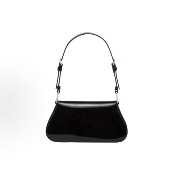 PRADA Enamel metal triangular logo clasp single-shoulder bag for women in black